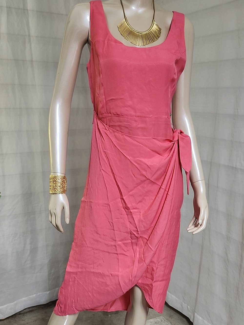 Armani Exchange Coral Pink Sleeveless Wrap-Style Midi Dress